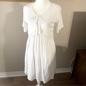O'Neill White Gauze Boho Tassel Dress SZ Medium Short Sleeve Lined Beach Casual